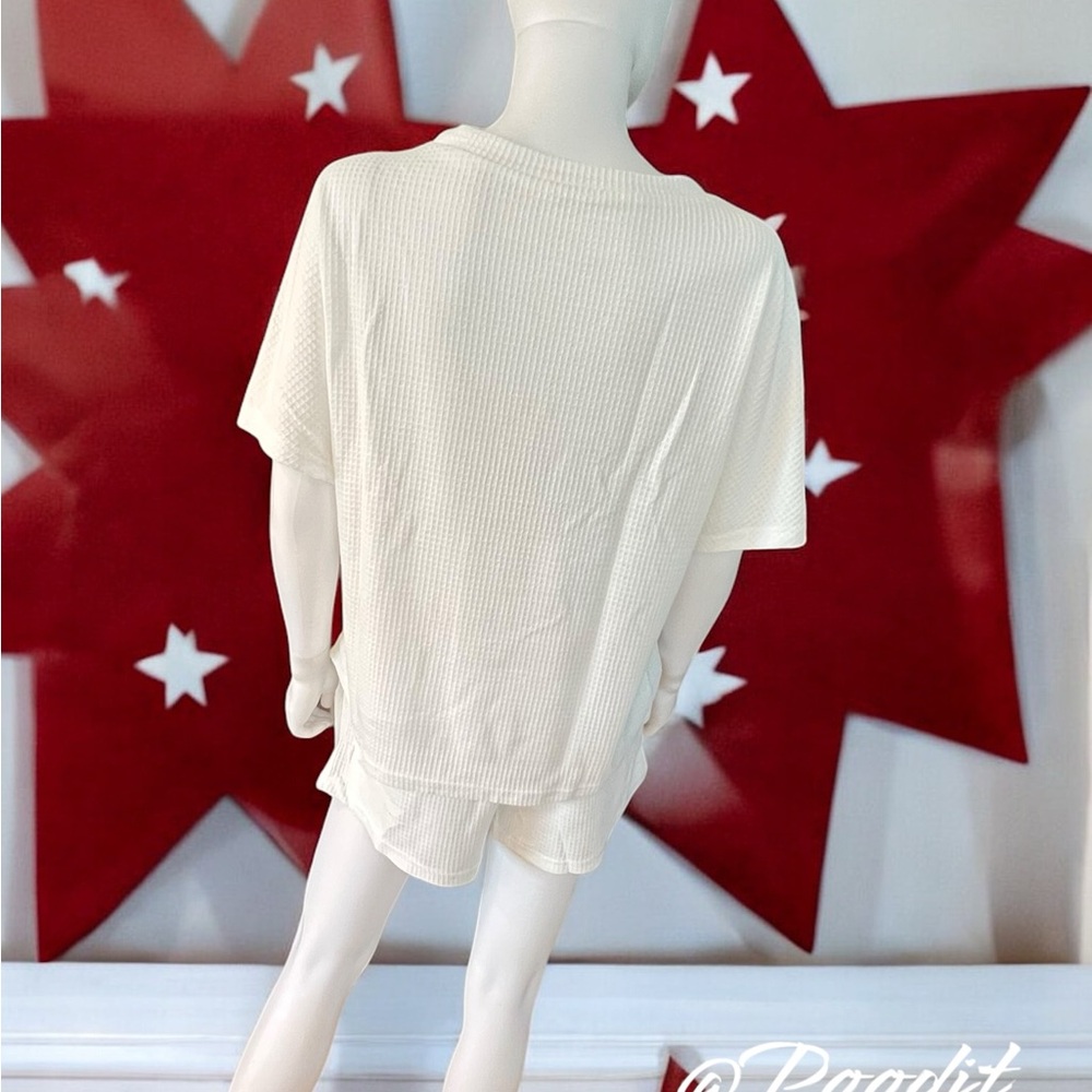 Patriotic waffle print short set sz large - Picture 4 of 7